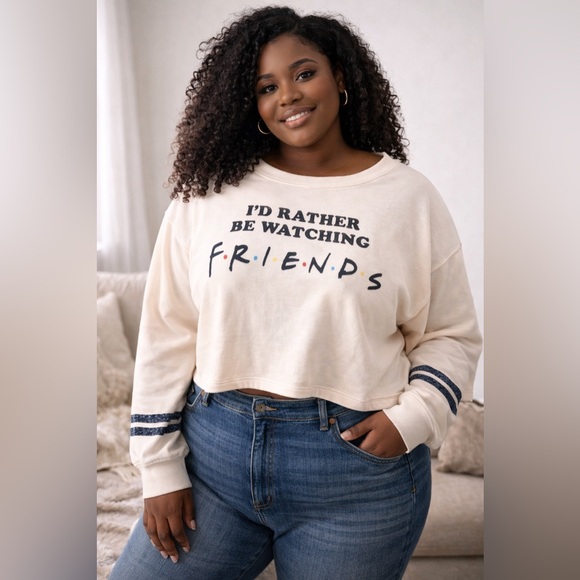 Jerry Leigh Sweaters - Friends TV Show I’d Rather Be Watching Friends Crop Sweater XXL Graphic Pullover
